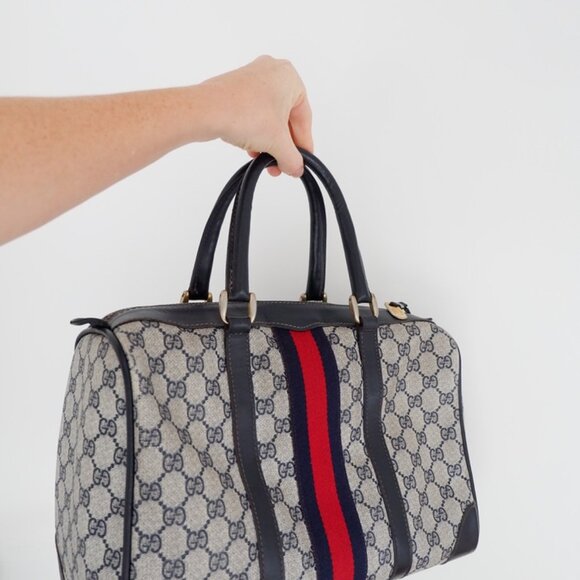 Authentic Preowned Vintage Gucci Navy Boston Bag - Picture 1 of 16